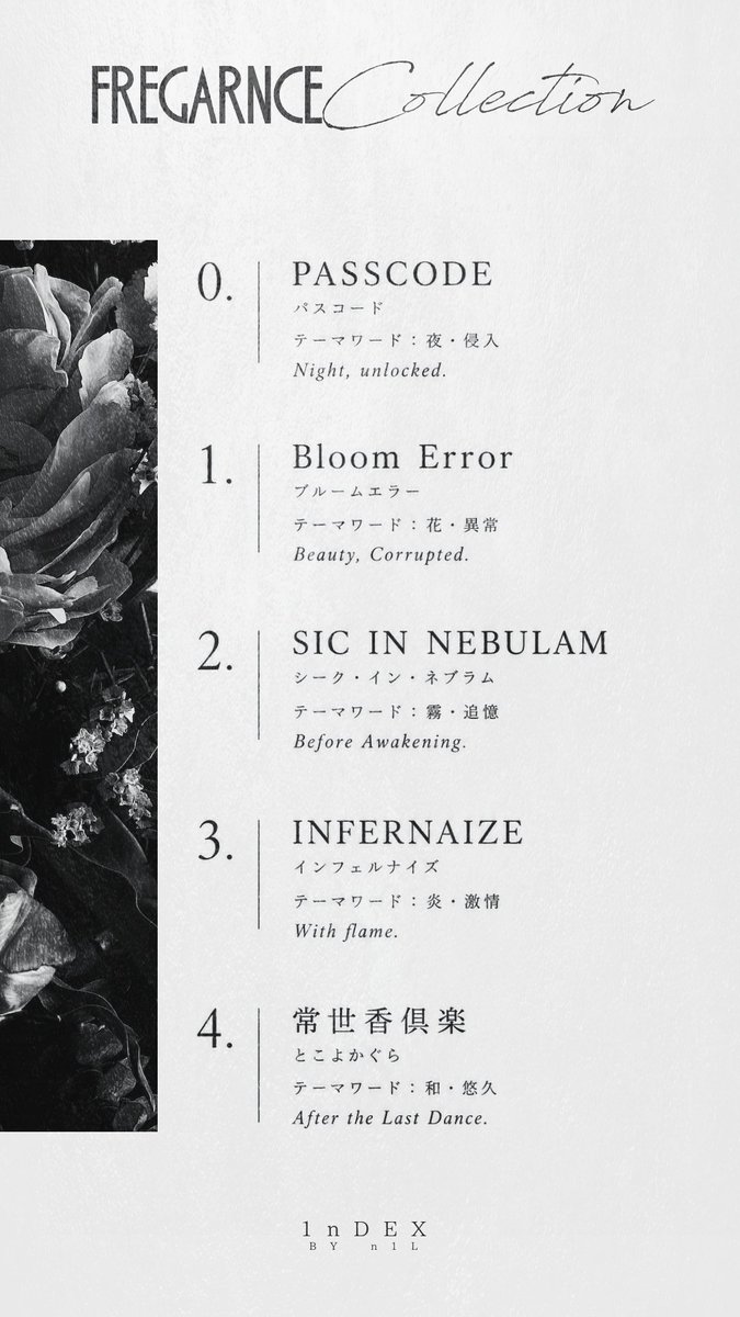 code_n1L's tweet photo. 当選者の発表です!
ご参加・ご協力いただいた皆さま、本当にありがとうございました☻
今回はこちらの4名の方にそれぞれ一つずつ香水を担当していただきます
誰がどの香水になったのかはまだ秘密です
今後、完成品をランダムに公開していくので、ぜひ予想しながら楽しんでください◉
#1nDEX https://t.co/DYUwrc6vSd