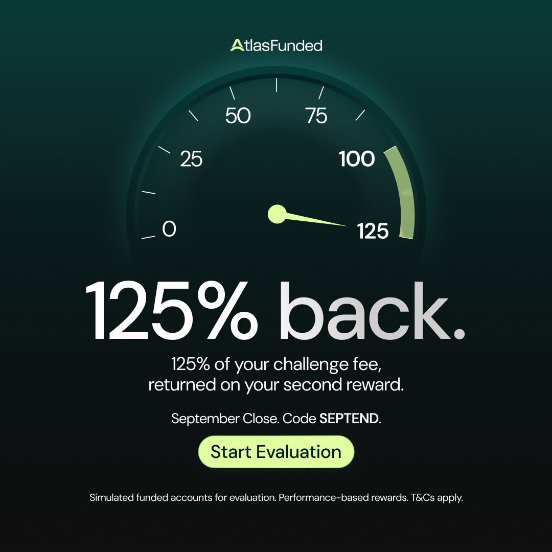 atlasfunded's tweet photo. 125% FEE BACK! 🚨 

With our September Close Promo, you don't only get 35% OFF across ALL account sizes.

You also get 125% of your challenge fee, returned on your second reward ⚡️ 

Use code: SEPTEND

The refund is the part worth paying attention to. 

Everyone else is still just shouting about the discount.

Start here 👉️ https://t.co/3c6GFuq1lD