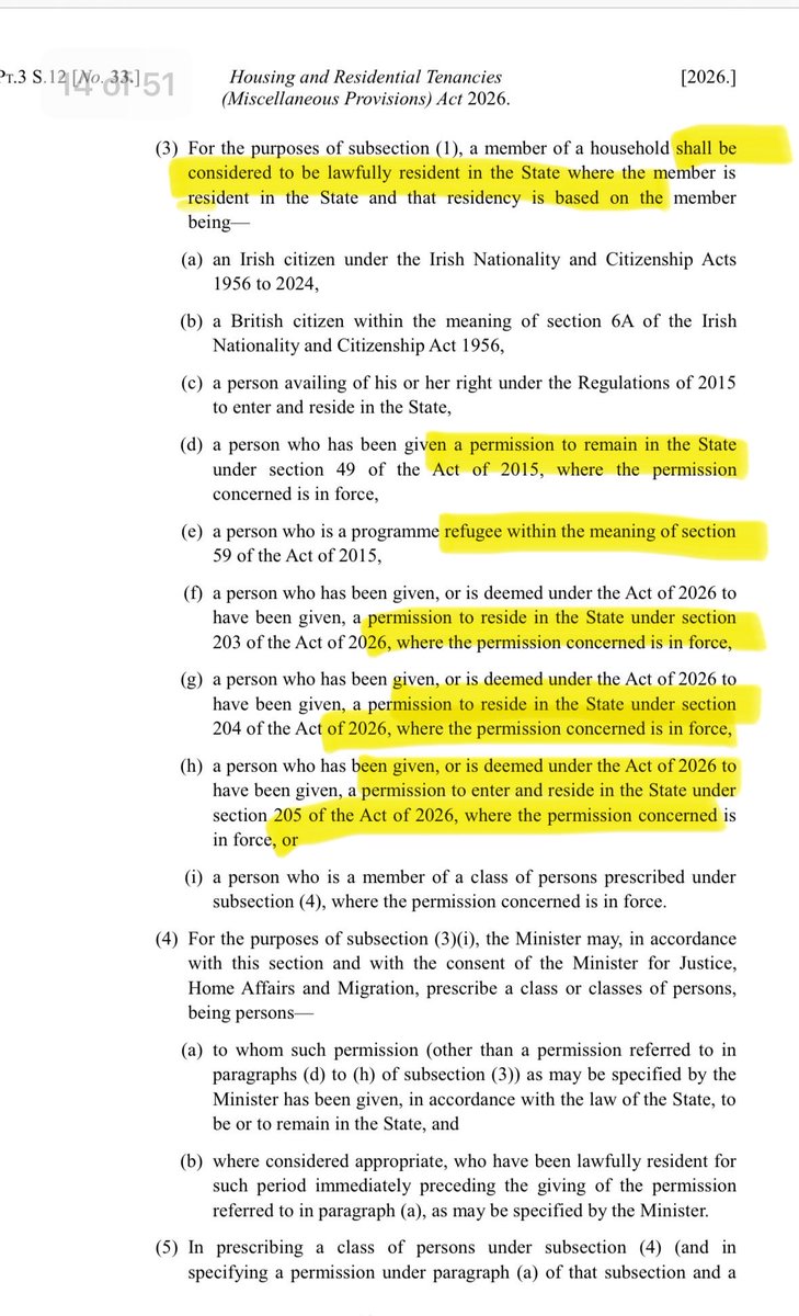 Nick_Delehanty's tweet photo. Immigration to Welfare:

Did you know the Govt passed a new Social Housing law this summer ?

“The Housing and Residential Tenancies Act 2026” 

This Act sets the rules for asylum seekers’ access to social housing

To qualify for social housing you must be “lawfully resident” and “habitually resident” in Ireland.

 “lawfully resident” includes:

• Refugee status
• Subsidiary protection
• Permission to remain
• Programme refugee status
• Certain qualifying family permissions

So once someone moves from being an asylum applicant, they have an immediate legal gateway to the social housing list. 

Social housing is NOT for citizens only. 

And To be clear: 

Until this summer, the rules governing migrants’ access to social housing were largely contained in a Departmental circular from 2012.

The Govt has now written them directly into law. 

This was a chance to tighten up access to social benefits.

Remember the Govt admit most are “economic migrants”

But Instead they have doubled down. 

This directly affects the housing crisis.

It puts new arrivals in direct competition with with disability campaigners & others for housing resources. 

Why are they doing this?
