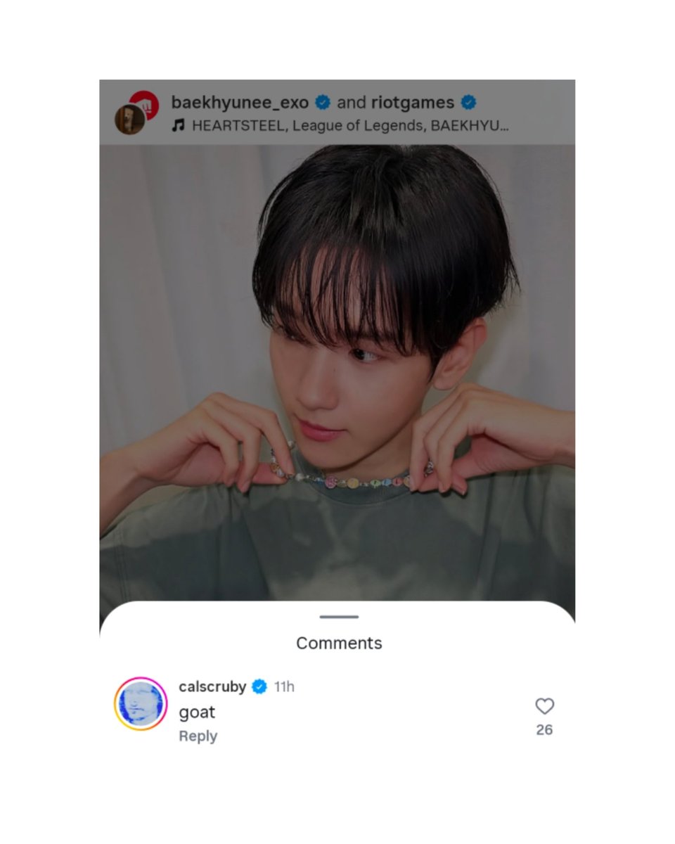 506BBH92's tweet photo. Cal Scruby, who was the original voice of Kayn for Heartsteel 'paranoia' commented on Baekhyun's recent Instagram post. 💚

👤 GOAT

#백현 
#BAEKHYUN
@B_hundred_Hyun @BAEKHYUN_INB100 https://t.co/4xdkgNWI8R