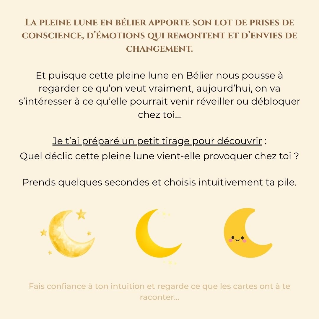 divin_emi's tweet photo. 🌕 Le déclic de cette pleine lune 🌕

La pleine lune en Bélier t’invite à regarder ce qui veut bouger en toi : émotion, envie, prise de conscience ou ce petit truc que tu repousses depuis un moment.

Choisis la pile qui t’appelle le plus et découvre ce déclic.

🤍 https://t.co/D2a96C7yqG