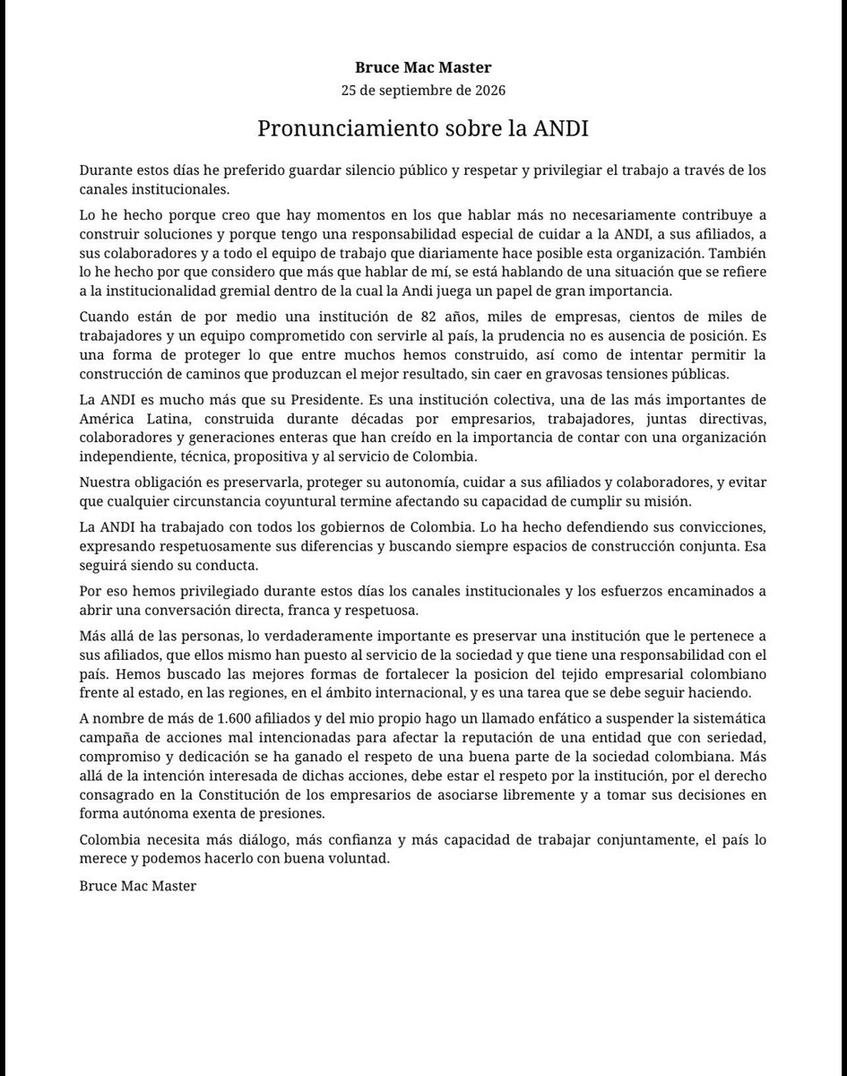 Eclides3's tweet photo. Bruce Mac Master denuncia al Filipichín Gringo por la “Sistemática campaña de acciones mal intencionadas y un régimen que persigue la libertad empresarial"
Es decir que Abelardito le aplica a los 1.600 empresarios de la ANDI todo tipo de presiones, persecución, difamación... https://t.co/MzKWvDjRTG