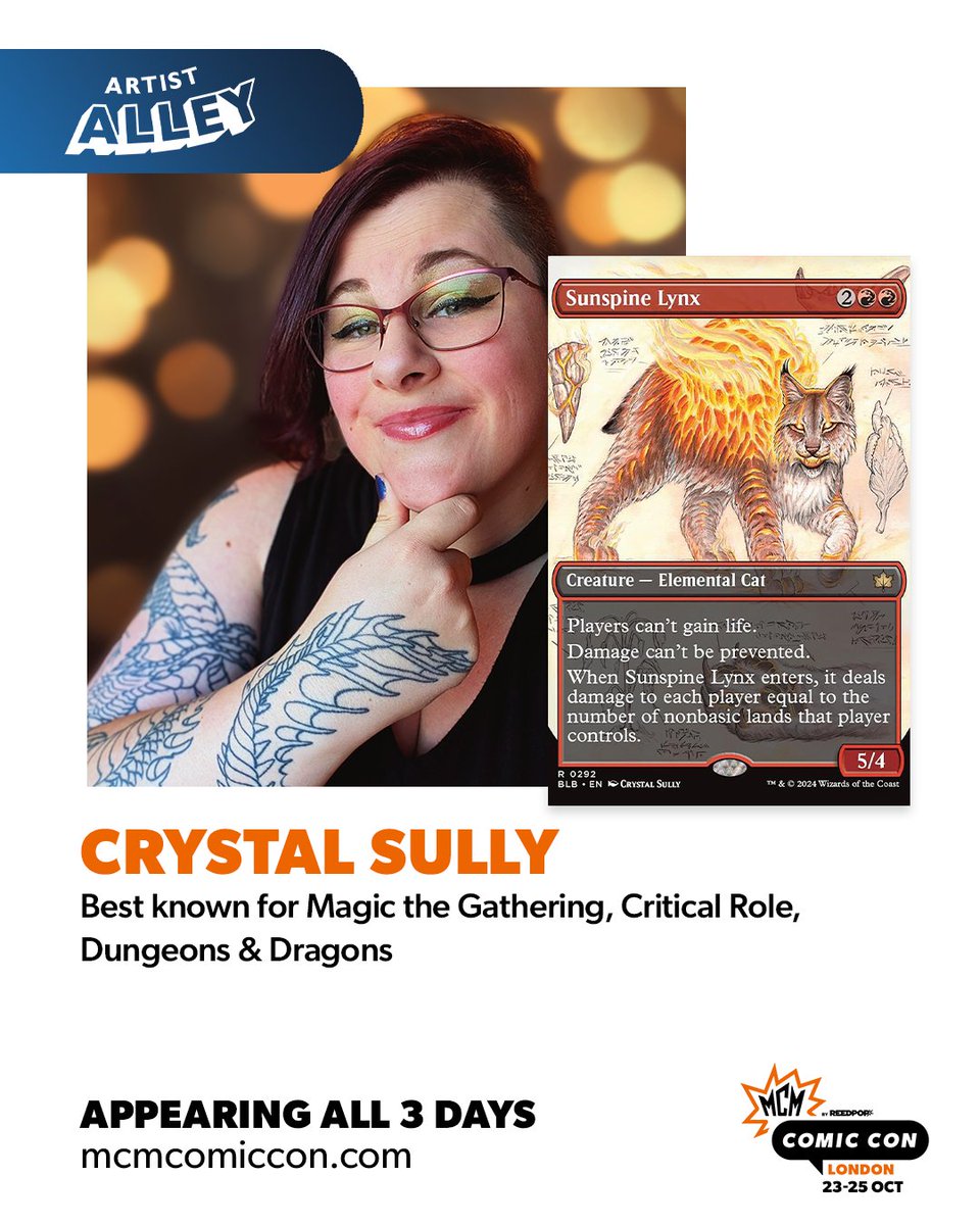 MCMComicCon's tweet photo. Crystal Sully is heading to MCM London! 🙀

Best known for Magic the Gathering, Critical Role, and Dungeons &amp; Dragons, Crystal will be in Artist Alley all three days!

See more guests: https://t.co/x9LzVqyp7z https://t.co/M4UeitQx5v