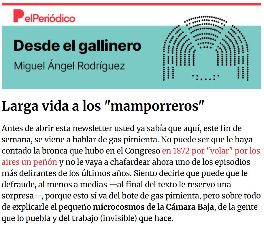 miguelrodribis's tweet photo. El delirante episodio del gas pimienta en el Congreso puso en la diana a un trabajador del grupo parlamentario popular que es ejemplo del buen hacer. 

Hablo de ello en 'Desde el gallinero', la newsletter de @elperiodico 
https://t.co/CzclcAE9YR https://t.co/bzK7vC9kCV