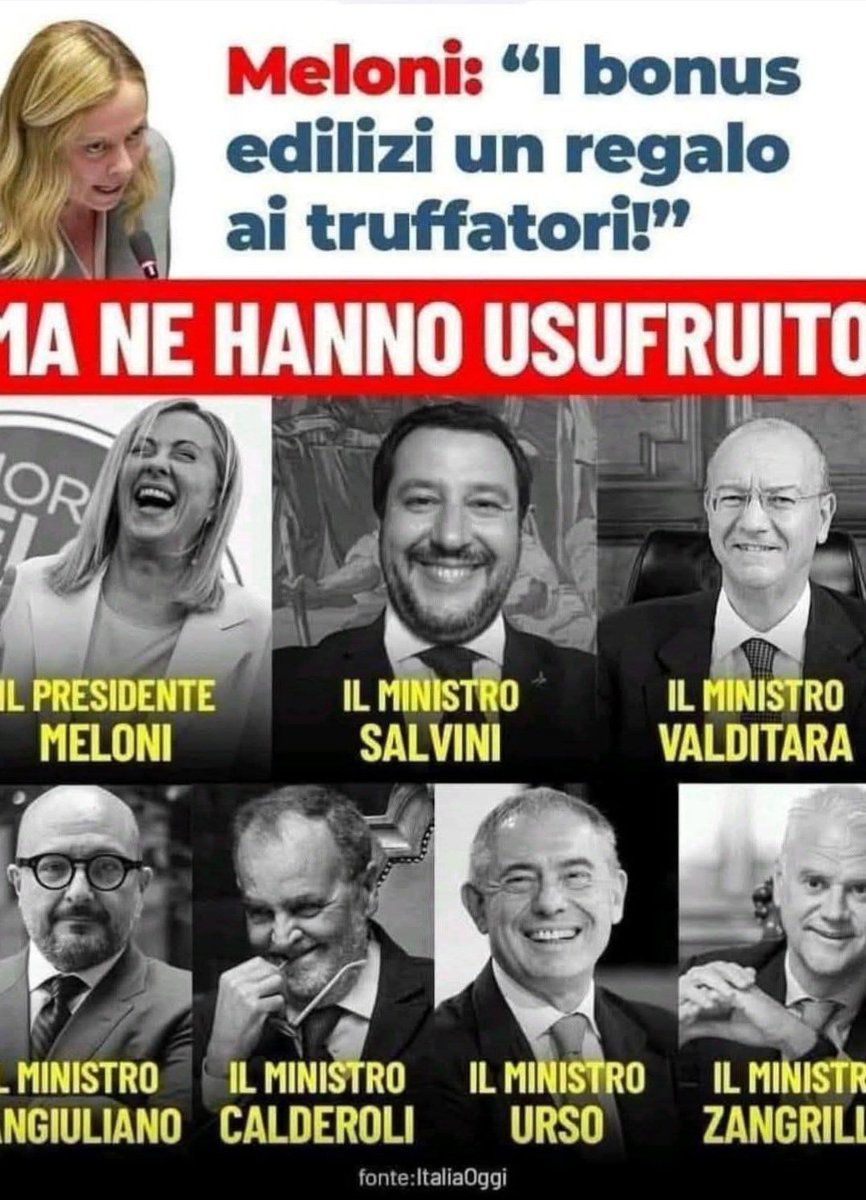 Mauri05_2020's tweet photo. Quelli che criticano il Superbonus Conte (16,204 miliardi), Draghi (46,289 miliardi), il Superbonus Meloni (62,364 miliardi), e i Bonus edilizi, sono gli stessi che lo hanno utilizzato (vedi Salvini).
Poi ci sono anche quelli di Fratelli d'Italia che hanno truffato.
1/2 https://t.co/WTBkAmhwAp