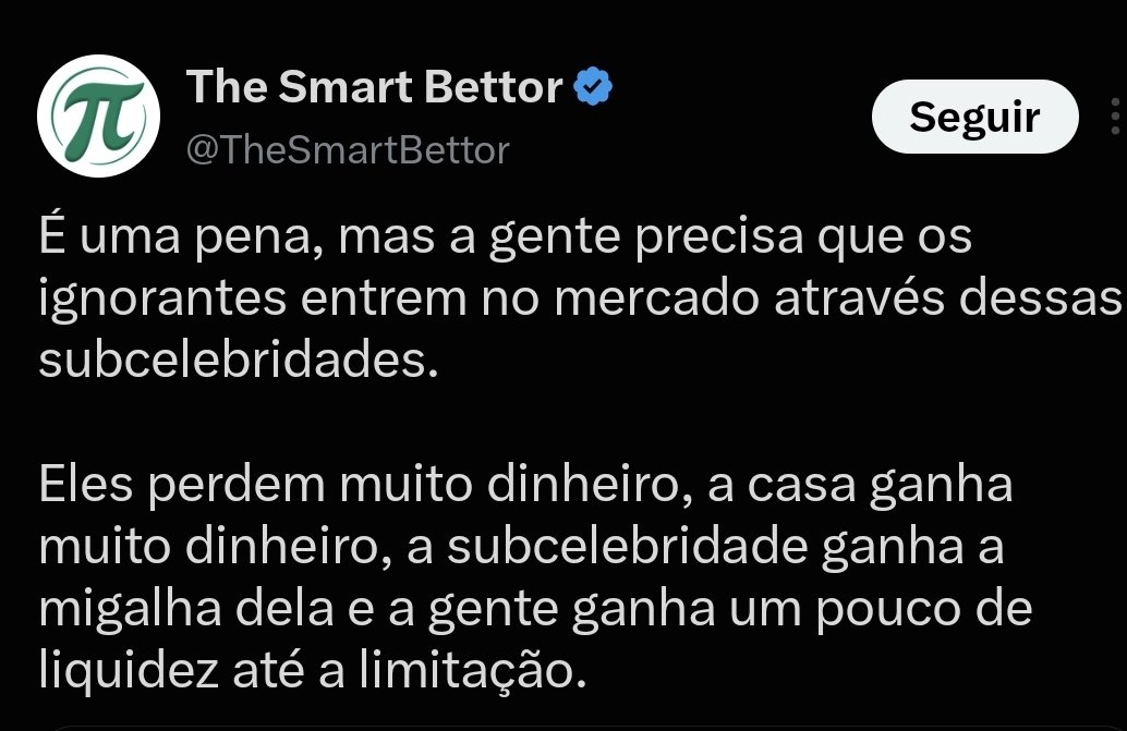 rbrzzrbr's tweet photo. @GuiadasApostas @TheSmartBettor Virtuosissimo ele kkkkjkj https://t.co/VnNGqO1bu4