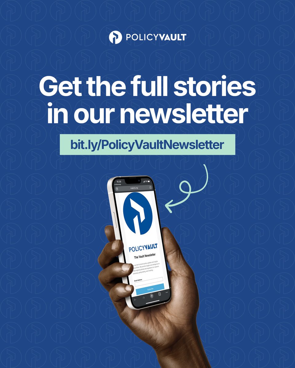 afr_policyvault's tweet photo. What policies are driving Africa's future this week?
Catch up on the latest policy shifts, and see how new reforms are shaping Africa's next chapter.
Click the link in bio to read more.
#PolicyVault #TheVaultNewsletter #AfricanPolicy #PolicyUpdate https://t.co/2J5slAQmGr