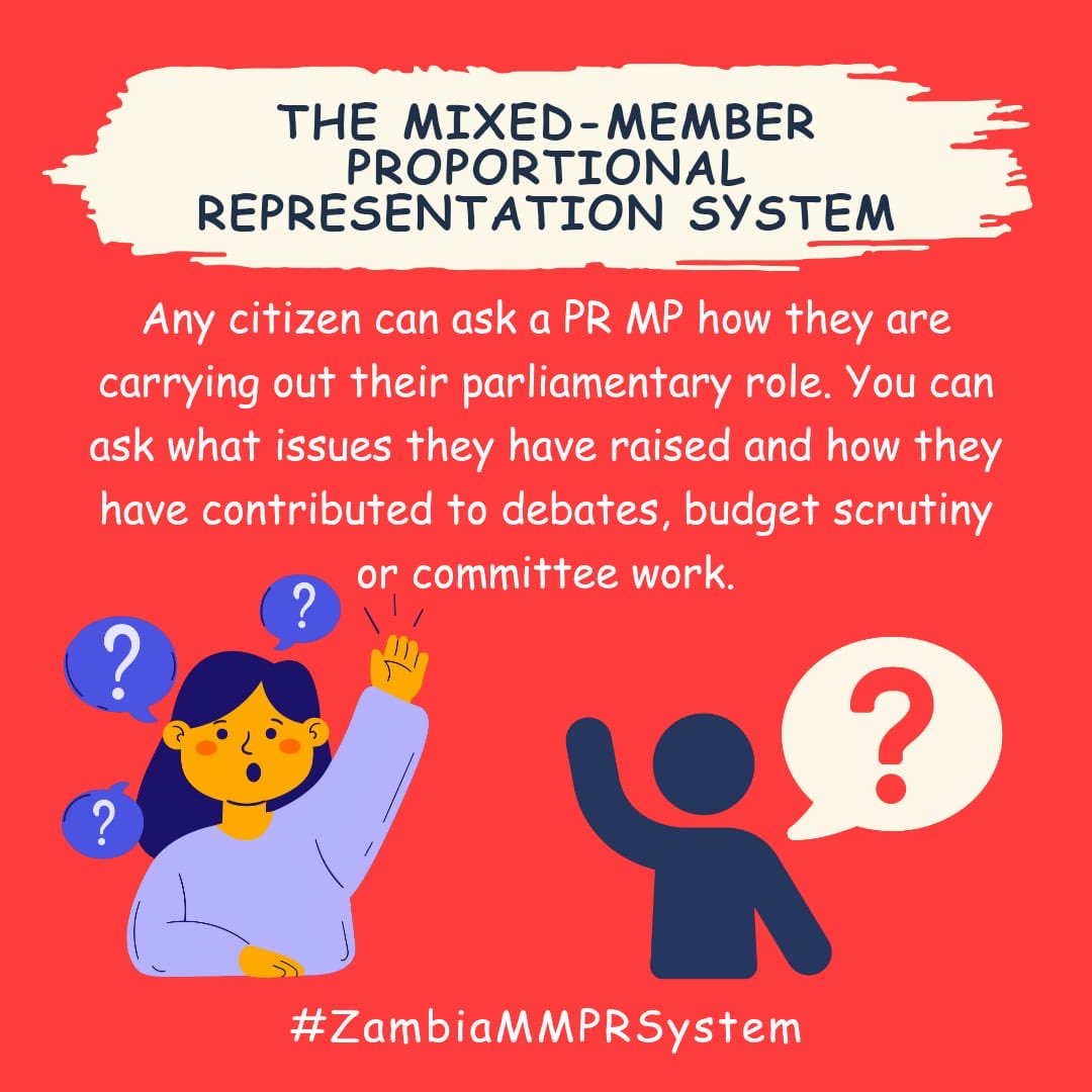 Chiradza3c's tweet photo. Accountability is for everyone! Any citizen can ask a PR MP how they are carrying out their parliamentary role. What issues have they raised? How have they contributed to debates, budget scrutiny or committee work? Ask!

 #ZambiaMMPRSystem #Accountability https://t.co/G128h4qmOw