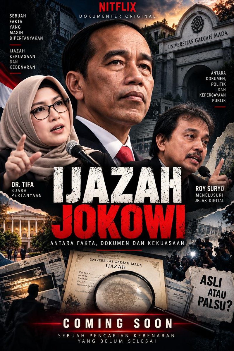 DokterTifa's tweet photo. Film tentang Ferdy Sambo dengan judul "Skenario Sang Jendral" sudah tayang di Netflix. 

Tak akan heran jika dalam beberapa waktu ke depan akan tayang di Nitflix film tentang Ijazah Jokowi dengan peran utama pastinya dr Tifa dan Roy Suryo, dua orang Akademisi, Peneliti, dan Intelektual Publik yang harus dikriminalisasi karena berusaha mengungkap skandal politik yang akan jadi salah satu sejarah hitam paling memalukan di dunia. 

Mas @KRMTRoySuryo2 dan saya sepertinya tinggal tunggu tawaran Producer sebentar lagi. 

Dengar-dengar sudah ada yang menulis skenarionya berdasarkan buku kami Jokowi's White Paper (JWP) dan buku saya Otak Politik Jokowi (JWP.). 

Mantap ya berarti
Jokowi akan mendunia untuk kedua kalinya, setelah menang OCCRP

Netizen: "Dokter Tifa memang mau main filmnya? "

Bentar. Jangan buru-buru. 
Tunggu saya turun berat badan 12  kg dulu ya biar cantikan.