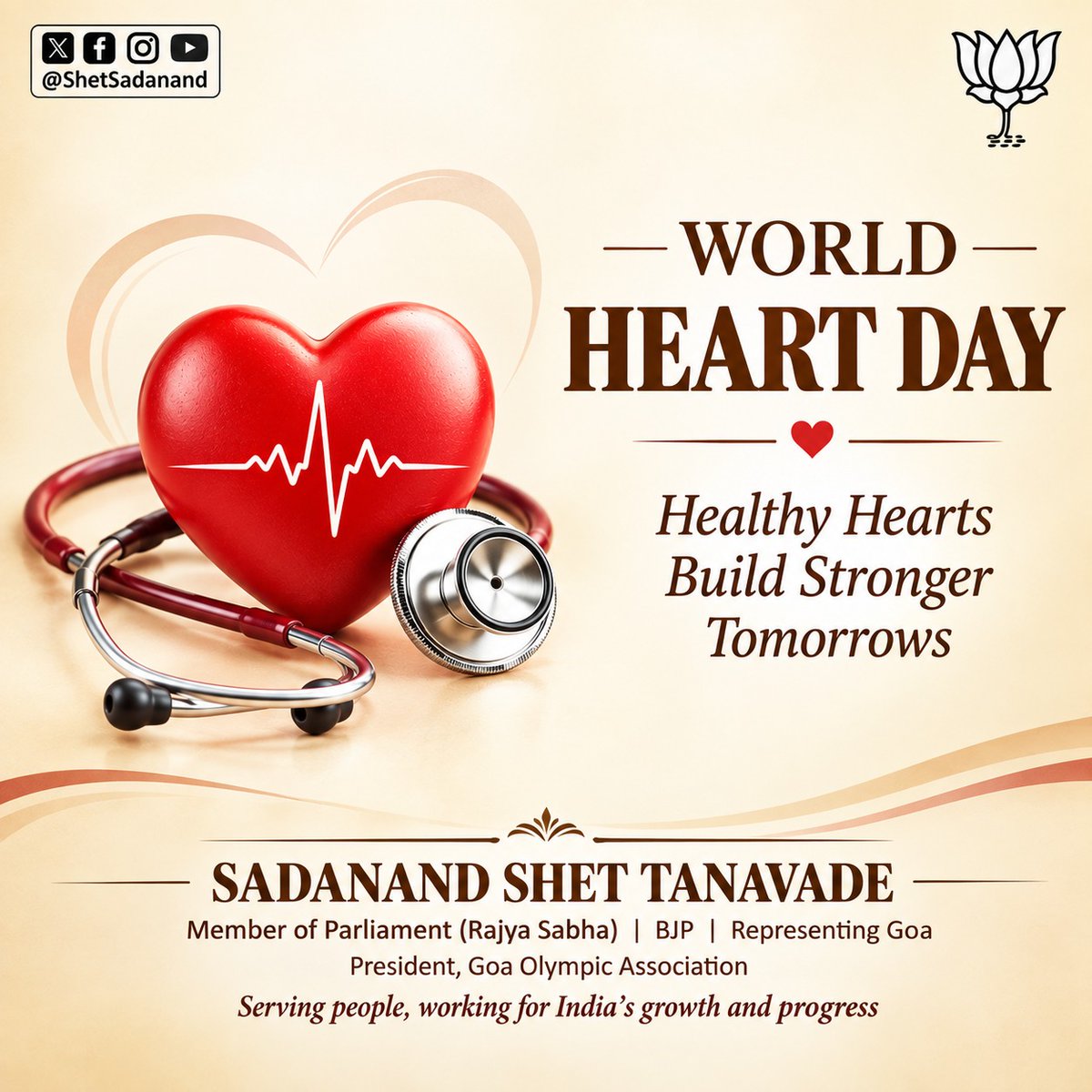 ShetSadanand's tweet photo. Greetings on World Heart Day. A healthy heart begins with small steps, eat well, stay active, and care for yourself every day.

#WorldHeartDay https://t.co/nzye7Wsee9