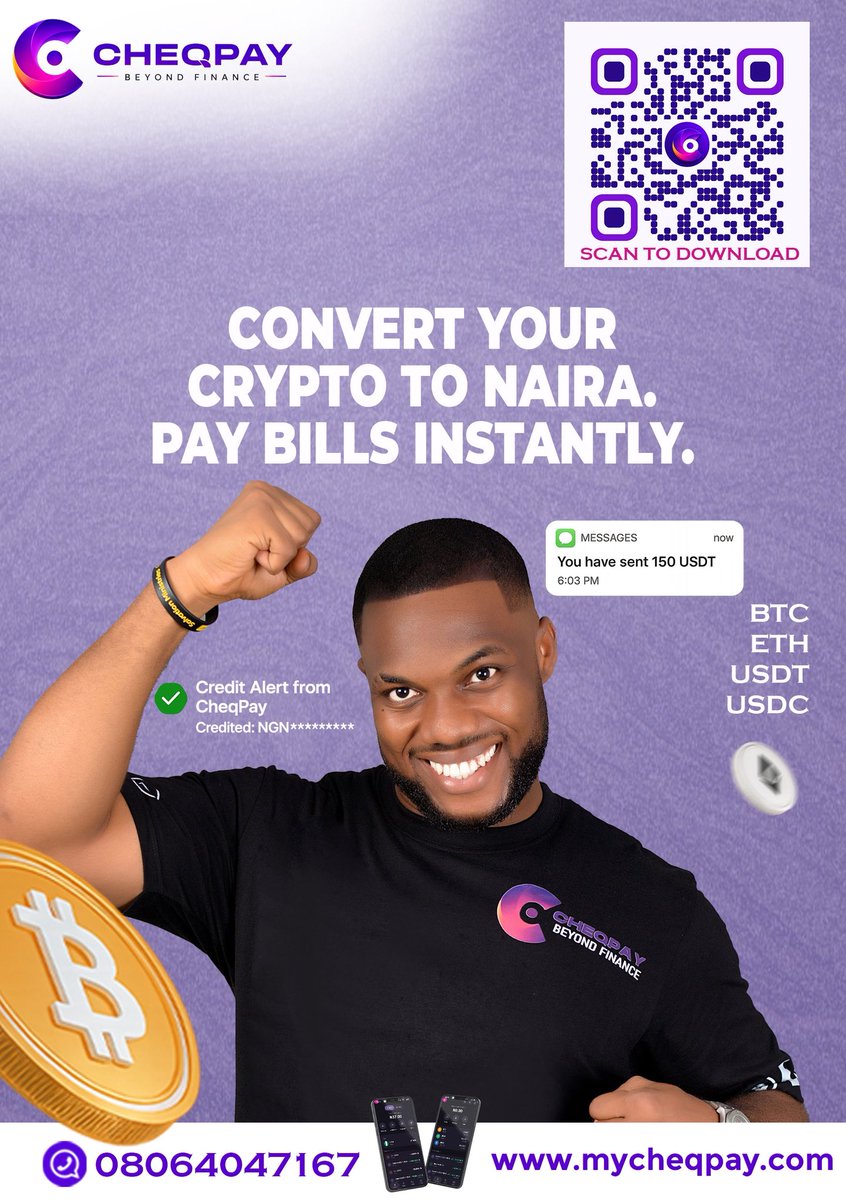 WOkene's tweet photo. We did it! 💪🏾🔥

You can now convert your crypto to Naira and pay your bills instantly with CheqPay ,fast, convenient, and reliable. ⚡️

Get N2000 bonus when you sign up and register today
https://t.co/vxthk9bEsP

CheqPay - Crypto to Naira. Bills paid instantly.
#cheqpay https://t.co/ECuVe9SFC6