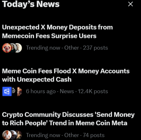 Stally_P's tweet photo. The whole basis of all of these trending tabs 

Is the fact that they are all receiving mysterious internet money??

Isnt this a free runner up after Elon talked about Magic money computers??

But now... instead of MIM or MMC 

We have a new variation 

Mysterious Internet Money, perfect runner paired to X. Theres literally no better way to encapsulate the meta/trend.