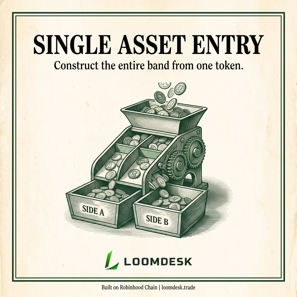 loomdesktrade's tweet photo. Deploying a ladder does not require holding both assets in a pair.

Supplying solely the quote asset builds only the bid half of the ladder, while supplying only the token builds the offer half. 

To construct the entire band from a single asset, the protocol can automatically swap the required portion within the same pool, seamlessly building every rung in a single transaction.

https://t.co/qlgMauB3r1