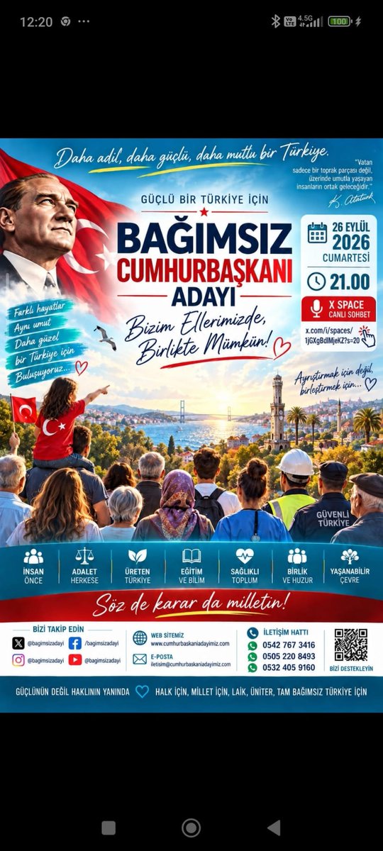 partisi_devlet's tweet photo. 26 Eylül 2026 günü Saat 21.00 da X Sosyal medya Space odasında öneri Bağımsız, Kendi Cumhurbaşkanı Adayımızı çıkarıyoruz sohbetine görüş ve önerilerini paylaşmak üzere bütün dostlarımızı bekliyoruz. 
https://t.co/CIcR4n33Au
Biz birlikte güçlüyüz.. 
 Önce inanmak gerekir. https://t.co/HtBL334Hzr