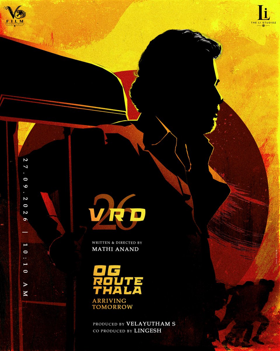 vr_dineshravi's tweet photo. Buckle up! A wild ride of laughter in Love

The official FIRST LOOK POSTER for #VRD26 drops TOMORROW!

Get ready to meet a set of characters you won't forget anytime soon. Unlimited entertainment guaranteed! 🤪🍿
    
Produced   :  V6 Film Private Ltd 
Velayutham S @vels__64    Presents                                                                                      Starring VR Dinesh @vr_dinesh_gethu, Kayal Anandhi @officialkayalanandhi, and Lingesh    @lingesh_actor_ 

Directed by Mathi Anand @mathi_anand_                      
 DOP @sakthiveldop                                                                                  Music @dsathyaprakash                                                            Co produer - Lingesh @thelistudioz 

@chutharshan, @sivayadav5676, @pc.stunts.prabu_, @mohammedsubier, @aarthineelakrishnan, @henrysiva, @tony_josh94, @hariimuniyappan, @deloniaprathiksha, @s.s.jaisinth, @anbudan arjun, @smmaran7, @iam_vijay_vk1, @purushothamanthirunavukkarasu, @saidinesh_17, @rich__eeeee, @subhavaradharajofficial,@jeyjackson_, @Pavithra_chakkaravarthy, 
@baby_krishwanth, @jithu_rokkz, @subra_artist, @actorrajkumar94, @actor_rameshkumar, @real_kavitha,  @pradeepraj_artist, @actorravielumalai, @sb_diaries24, @thirumalsar, @momsonvibes, @babu.paramasivan, @larabharathi00775, @clothbagan, @i._.am._.rajesh, @revathi_elango1, @Diwakar_actor
#FirstLookTomorrow #VRD26 #Mathianand #VRDinesh #KayalAnandhi #Lingesh #V6Films #StayTuned