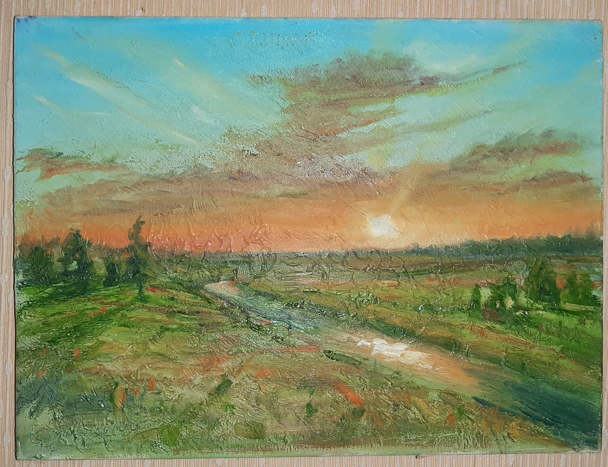 NikolaiSureen's tweet photo. My artwork — sunset over the fields.#Oiloncanvas.#OilPainting #LandscapePainting #SunsetArt #ArtX #TraditionalArt #Живопись 30х40см https://t.co/u1rPoyABNv