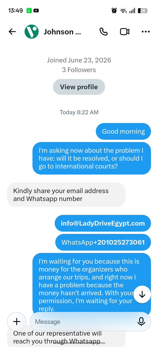 TarekSaaeeed's tweet photo. My Experience with Viator  Payment Issue

I am extremely disappointed with the way Viator has handled my outstanding payment.

A Viator Guest Relations Officer, Johnson, contacted me and arranged for their team to communicate with me via WhatsApp. They sent me a form to process the payment and explained that a small card verification transaction would be made.

After going through the requested process, I was then told that there was an issue with the payment method and that I should provide another bank account so they could transfer the money.

I provided the alternative bank details immediately.

Since then, Viator representative has stopped responding to my WhatsApp messages.He hasn't responded yet.

This is particularly frustrating because Viator has been using the same payment method successfully for almost a year, including payments processed only a few days ago.

The services were completed. The customers received the services. The required evidence and booking records were provided.

At this point, I am not asking for anything complicated. I am asking Viator to pay what is already owed for completed services.

I hope someone at Viator takes responsibility for this situation and provides a clear solution instead of leaving a supplier without a response after requesting alternative payment details.
@ViatorTravel @JohnsonGuestEN