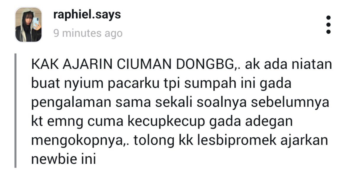 xinraphiel's tweet photo. gimana ya ngasih taunya. soalnya my first kiss aja di-guide sama hawa nafsu. tinggal miringin pala terus kokop bibir bawahnya. banyakin nonton kissing scenes deh, nder. pasti ngerti. nih gua kasih videonya. ⬇️ https://t.co/gUFY1iEDEe