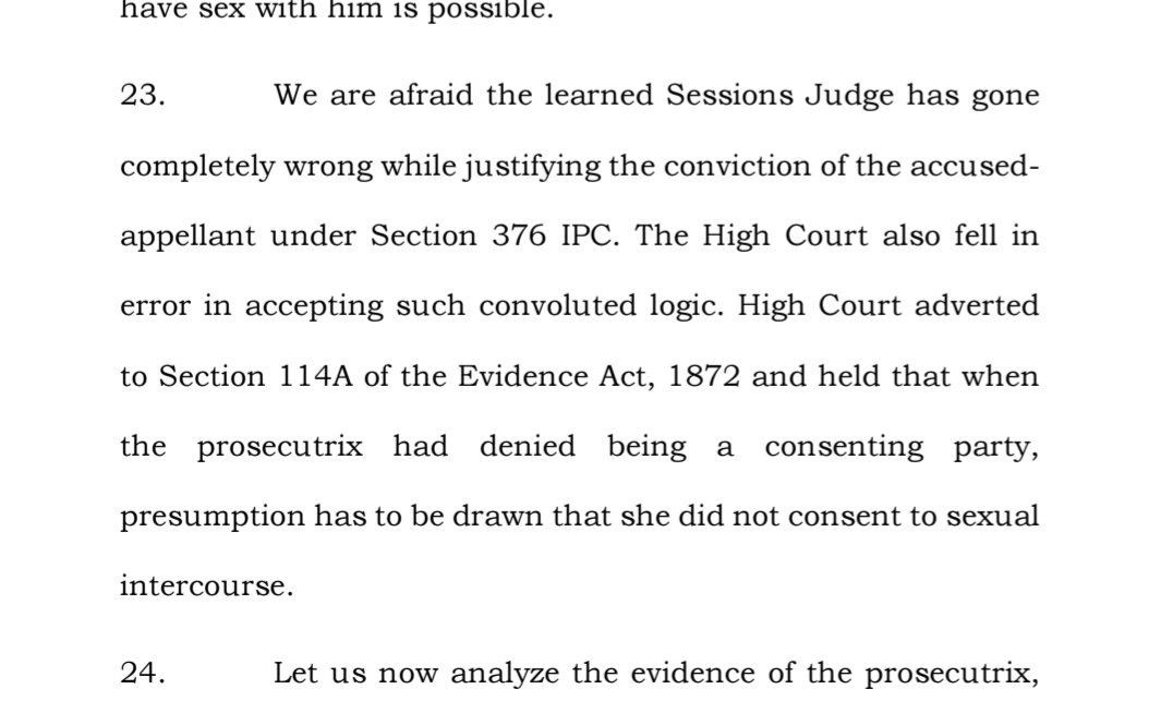 imra_mra's tweet photo. #WorldClassJudiciary

Paramjit Singh Bedi v. State of Punjab

Paramjit Singh biggest mistake was that he was born in India. In this case, 17 years of Paramjit life have been wasted.

In 2009, an FIR was registered against Paramjit under Sections 363, 366A, 366 and 376 of the IPC.

In 2012, the Sessions Court acquitted Paramjit under Section 366 but sentenced him to 10 years of rigorous imprisonment under Section 376 for rape. What is worth noting here is that the Sessions Court found the victim testimony partially unreliable, and therefore acquitted Paramjit under Section 366, which is related to kidnapping and abduction.

In 2013, the High Court upheld the conviction, and here the High Court relied upon Section 114A of the Indian Evidence Act, meaning a statutory presumption regarding consent, basically that what the girl says about consent is presumed to be true.

Paramjit challenged this conviction in the Supreme Court, where the evidence was examined and Paramjit was ultimately acquitted.

Reasons for the acquittal:-

1. There were serious contradictions in the victim testimony.

2. The victim testimony was considered unreliable for one charge, while the same testimony was relied upon to convict him under another charge. The Supreme Court found this approach to be wrong.

3. The victim stayed with the accused for five to six days and travelled around the city with him on a scooter. The Supreme Court specifically took note of this fact.

4. The Court also made it clear that a positive medical report, by itself, does not prove that rape took place.

And then come the same questions:-

1. Why was no action taken against the Sessions Court and High Court judges?

2. Why was no action taken against the girl?

3. Who will compensate Paramjit for the six years he spent in jail?

With such utterly ridiculous laws and an equally absurd judicial system, one thing is certain:- India is not going to become VISHWAGURU.

@rashtrapatibhvn