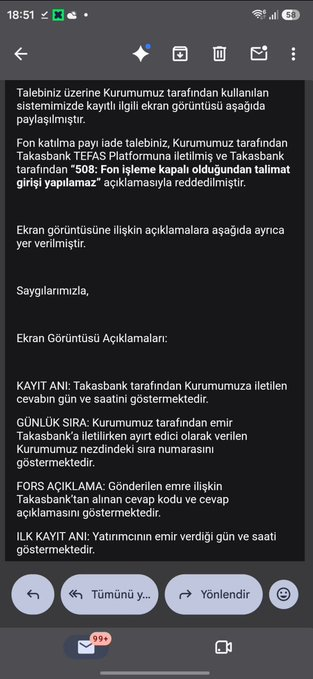 fonunmagdurlari's tweet photo. ARACI KURUMLARIN "SPK 2026/60 BÜLTENİ ÇIKTI, İŞLEMİ KAPATTIK" KURNAZLIĞI YARGITAY DUVARINA ÇARPTI! 🚨⚖️

17 Eylül sabahı satış emri vermek isteyip de ekranı kapatılan, emri iptal edilen veya B001/374/508 hatası alan tüm mağdurlar dikkatle okusun:

Aracı kurumlar ve bankalar suçu TEFAS'a, TEFAS da aracı kurumlara atarak safa yatıyor: 

📌 "SPK 2026/60 bülteniyle alım satım durduruldu, işlem yapamazdık" diyorlar.

OYSA ÇEVİRDİKLERİ FIRILDAK ÇOK AÇIK: 1️⃣ 2026/60 Bülteni: Genel kapatma kararıdır; SAAT BELİRTMEZ. 2️⃣ 2026/61 Bülteni (Madde 6): Asıl uygulama ve tasfiye esaslarını belirleyen bağlayıcı karardır ve amir saat **"17 EYLÜL SAAT 13:30"**dur! 3️⃣ TEFAS / Takasbank: 17 Eylül günü 09:00 - 13:30 arası emir kabulüne açık olduğunu resmen ilan etmiştir.

Saat belirtmeyen 2026/60'ın arkasına saklanıp, saat 13:30'u emreden 2026/61'i yok sayarak sabah seansında ekran kapatmak veya emri iletmeyip iptal etmek açıkça HUKUKA AYKIRIDIR!

📌 YARGITAY 11. HUKUK DAİRESİ (E.2020/5562 – K.2022/2600): Yargıtay hükmü kesindir: “Aracı kurum teknik ve sistemsel altyapısını emirleri kesintisiz iletecek şekilde kurmakla yükümlüdür. Kurum ile borsa/takas arasındaki teknik iletim aksaklıklarının faturası asla yatırımcıya kesilemez; kurum operasyonel kusurdan doğan zararları TAZMİNLE YÜKÜMLÜDÜR!” (SPKn m. 45/5)

Topu birbirinize atarak 16 Eylul 13:30 miladını sümen altı edemezsiniz! 17 Eylül 13:30 öncesi hakkı gasp edilen herkesin parası 1. Derece Öncelikli Fon Borcu olarak TAZMİN EDİLECEK!

Biz kendi hakkımızı savunmazsak kimse bizim yerimize savunmaz!

📌CİMER, KDK, SPK, Bankalar, TBB, BDDK, e-Dilekçe ve tüm milletvekillerine tek tıkla şikayet gönderebileceğiniz güncel hazır metinler için platformumuzdaki şikayet sihirbazını kullanın:  https://t.co/uynIzCiE0L

#tly #thf #tmv #tp2 #pnu #fsu #doh #dfi #TeraMağduriyetiSonBulsun #fonmağdurları #FonMagdurlari #TefasMagdurlari #SPK #MehmetSimsek #TBMM #CIMER #KDK #DDK #FonMağdurları #TEFAS #Takasbank #Fibabanka #akbank #garanti

@55erhanusta
@cevdetakaychp
@spkgovtr
@Takasbank
@memetsimsek
@RTErdogan