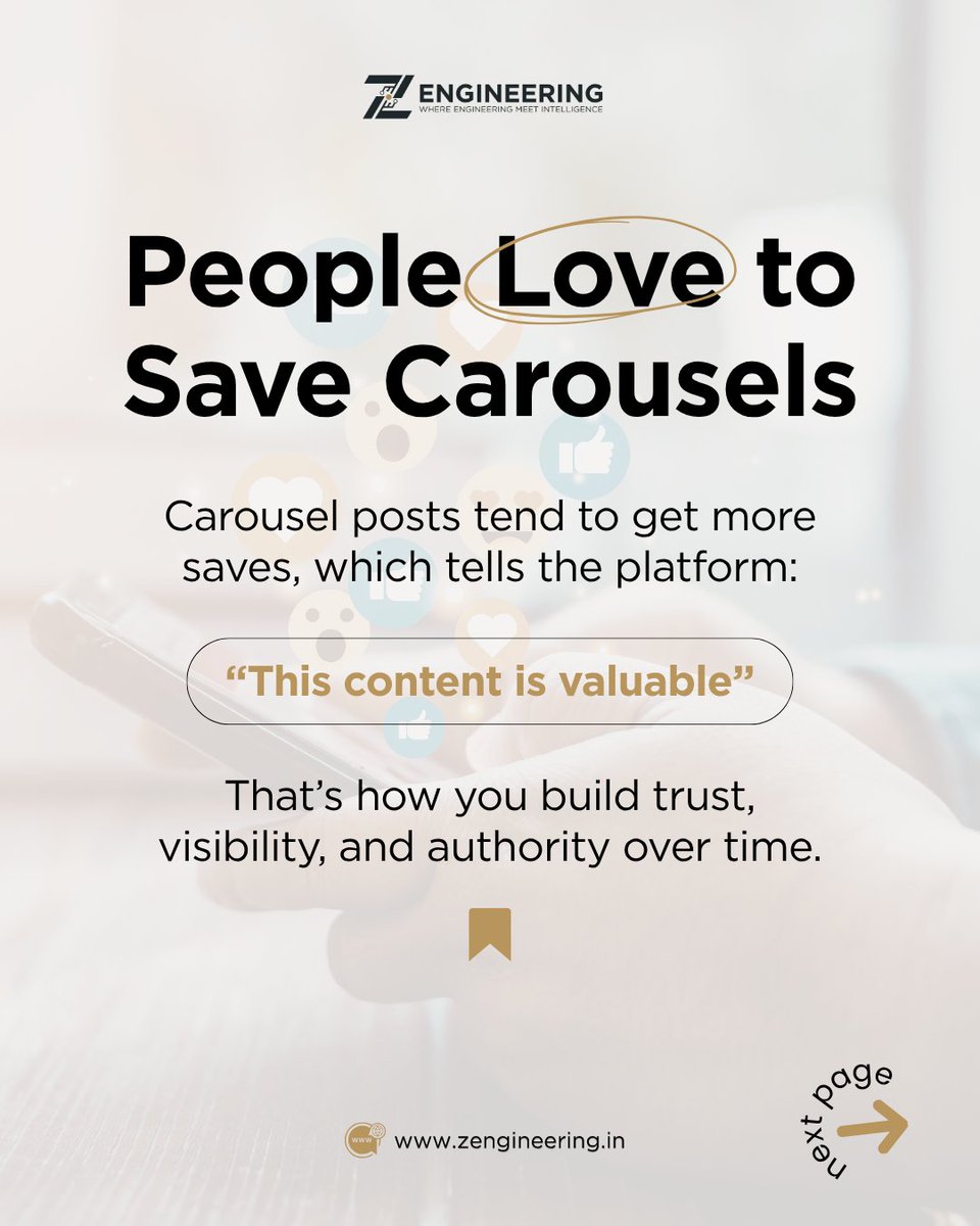 zengineering3's tweet photo. Create content people save, revisit, and share.

Carousel posts deliver valuable, easy-to-digest content that drives engagement and builds long-term visibility.

#CarouselMarketing #ContentStrategy #SocialMediaMarketing #OrganicReach #BusinessGrowth #ZEngineering https://t.co/lMPVT8MLHB