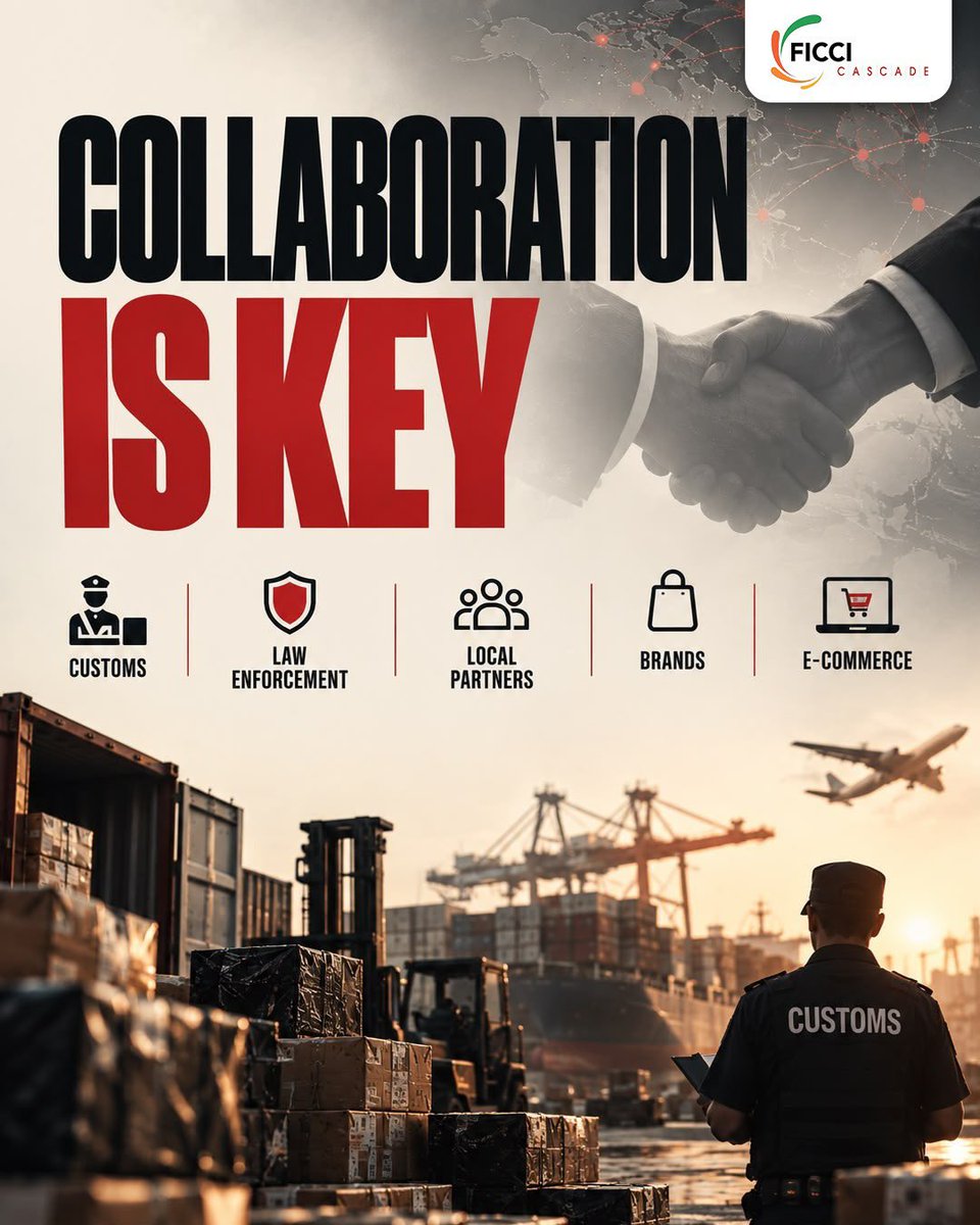 Cascadeglobal's tweet photo. Tackling illicit trade requires collaboration across the entire ecosystem.

From Customs and law enforcement to local partners, brands and e-commerce platforms, coordinated action can help identify illicit networks, strengthen enforcement and protect legitimate trade.

Collaboration is key.

#FICCICASCADE #IllicitTrade