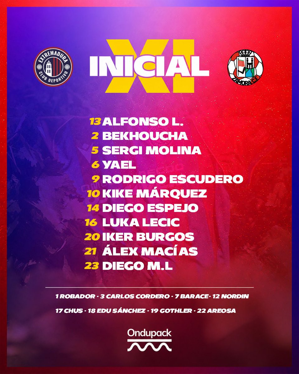 CDExt1924's tweet photo. 💙❤️ ¡Nuestro once inicial para el #ExtremaduraZamora! 

#PrimeraFederación https://t.co/m1x0hbZrgA