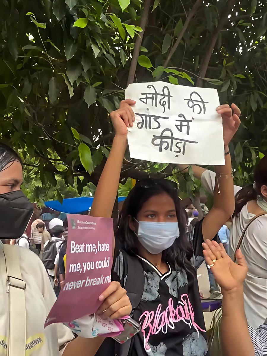 venom1s's tweet photo. These cheap feminist girls have again started their vulgar protests.

You can criticize the Prime Minister, political parties, and his work.

But using such disgusting language and abusing a sitting Prime Minister is so wrong.

Will such girls ever face any punishment? https://t.co/Oej4JsuAJS
