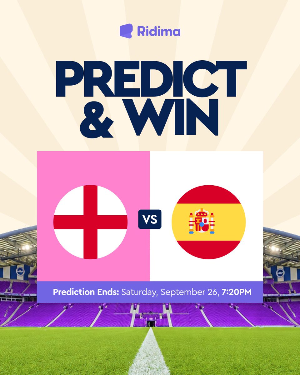 myridima's tweet photo. 🚨 PREDICT & WIN 🚨

₦15,000 Prize Pool 💰

🇬🇧 ENGLAND vs SPAIN  🇪🇸

The last time these two met, Spain edged England 2–1 in the EURO 2024 final, lifting the trophy in Berlin. 🏆

Can England’s attacking firepower break through the World Champions Or will Spain remind the Three Lions who’s boss? 👀 

Will randomly select 5 correct predictions to win ₦3,000 each! 💰

Rules:
• Follow @RidimaAfrica
• Like & retweet pinned post
• Drop your correct score prediction in the comments 👇

And while you’re here, join the Ridima FPL League and get your share of ₦3.2 MILLION in prizes! 🏆💰

Register here 👇

https://t.co/R78MYqGyL4