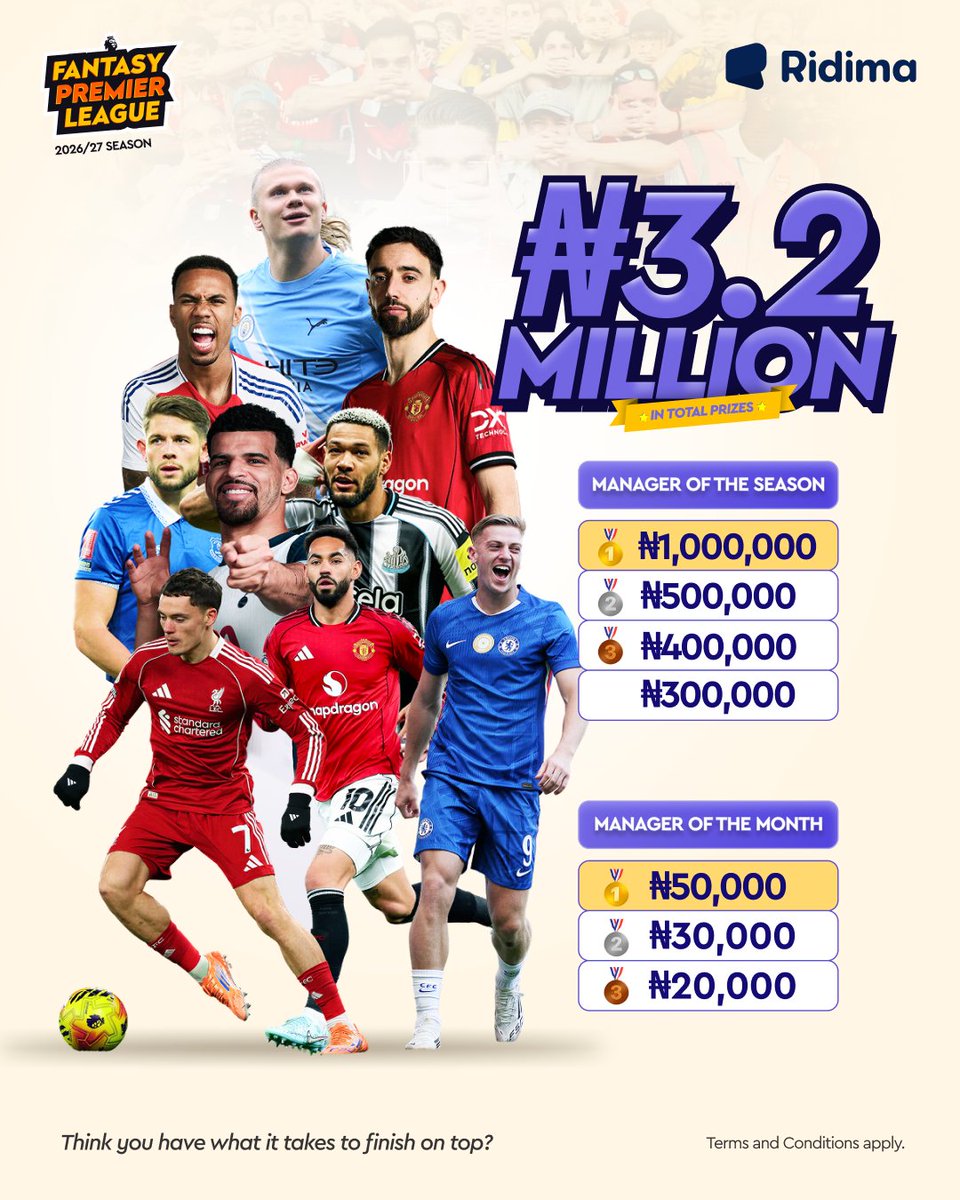 myridima's tweet photo. 🚨 PREDICT & WIN 🚨

₦15,000 Prize Pool 💰

🇬🇧 ENGLAND vs SPAIN  🇪🇸

The last time these two met, Spain edged England 2–1 in the EURO 2024 final, lifting the trophy in Berlin. 🏆

Can England’s attacking firepower break through the World Champions Or will Spain remind the Three Lions who’s boss? 👀 

Will randomly select 5 correct predictions to win ₦3,000 each! 💰

Rules:
• Follow @RidimaAfrica
• Like & retweet pinned post
• Drop your correct score prediction in the comments 👇

And while you’re here, join the Ridima FPL League and get your share of ₦3.2 MILLION in prizes! 🏆💰

Register here 👇

https://t.co/R78MYqGyL4