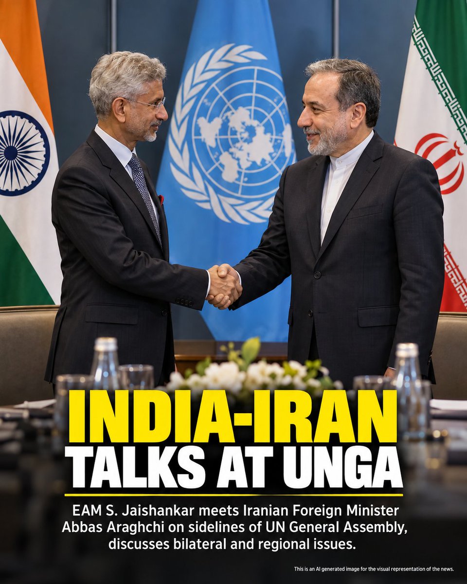 IndianDefenceT's tweet photo. Indian External Affairs Minister S. Jaishankar held a meeting with Iranian Foreign Minister Abbas Araghchi on the sidelines of the United Nations General Assembly on Friday, discussing bilateral and regional issues.
#SJaishankar #IndiaIran #UNGA #Diplomacy #ForeignAffairs https://t.co/cIVbUSfTS3