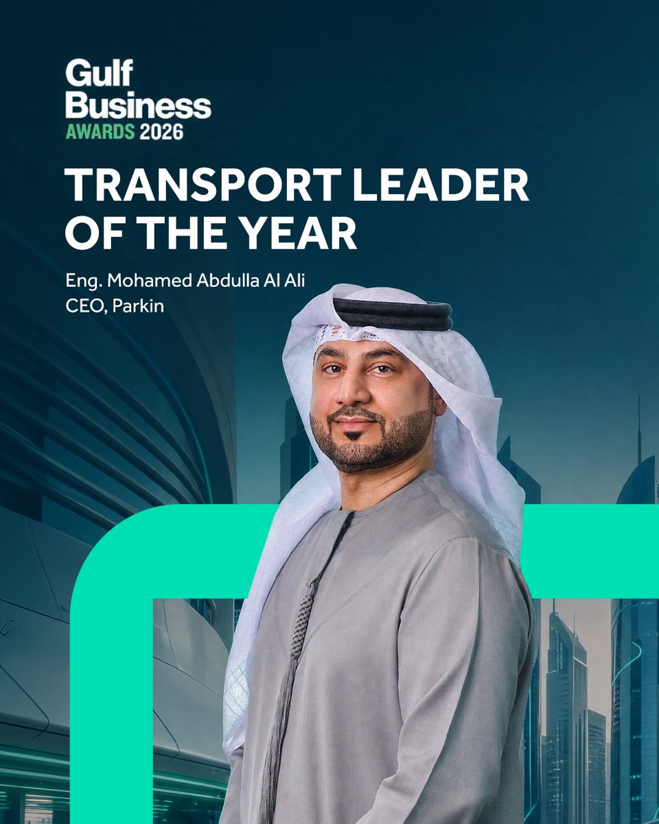 ParkinUAE's tweet photo. فخورون بفوز المهندس محمد عبدالله آل علي، الرئيس التنفيذي لشركة باركن، بجائزة أفضل قائد في قطاع النقل لعام 2026 ضمن جوائز جلف بيزنس.

ويعكس هذا التكريم قيادته ورؤيته في تعزيز مسيرة نمو باركن، ومواصلة تطوير حلول التنقل الحضري في دبي

We are proud to announce that Eng. Mohamed Abdulla Al Ali, CEO of Parkin, has been named Transport Leader of the Year at the Gulf Business Awards 2026

This recognition reflects his leadership and vision in driving Parkin’s continued growth and advancing urban mobility solutions in Dubai