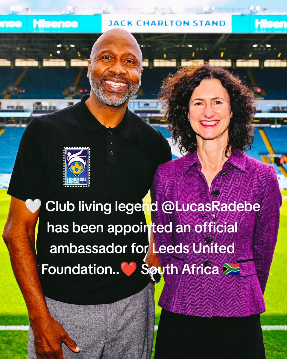 FanaticalClub's tweet photo. ๐ค Club living legend Lucas Radebe has been appointed an official ambassador for Leeds United Foundation..โค๏ธ South Africa ๐ฟ๐ฆ
#LeedsUnited
#LucasRadebe
#PremierLeague
#LivingLegend
#FanaticalFootballClub
#WhereWeShootAndYouScore
https://t.co/y9vFqbFr28 https://t.co/vEFX6RqBvt