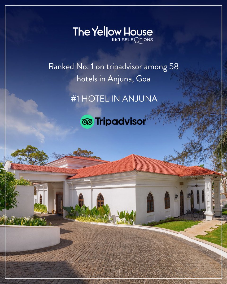 yellowhousegoa's tweet photo. Some places are stayed in. Some become a part of your story.

The Yellow House, Goa – IHCL SeleQtions has been ranked No. 1 among 58 hotels in Anjuna, Goa on TripAdvisor — a recognition made all the more special by the stories, stays and moments shared by our guests. https://t.co/QV0myL6tuF