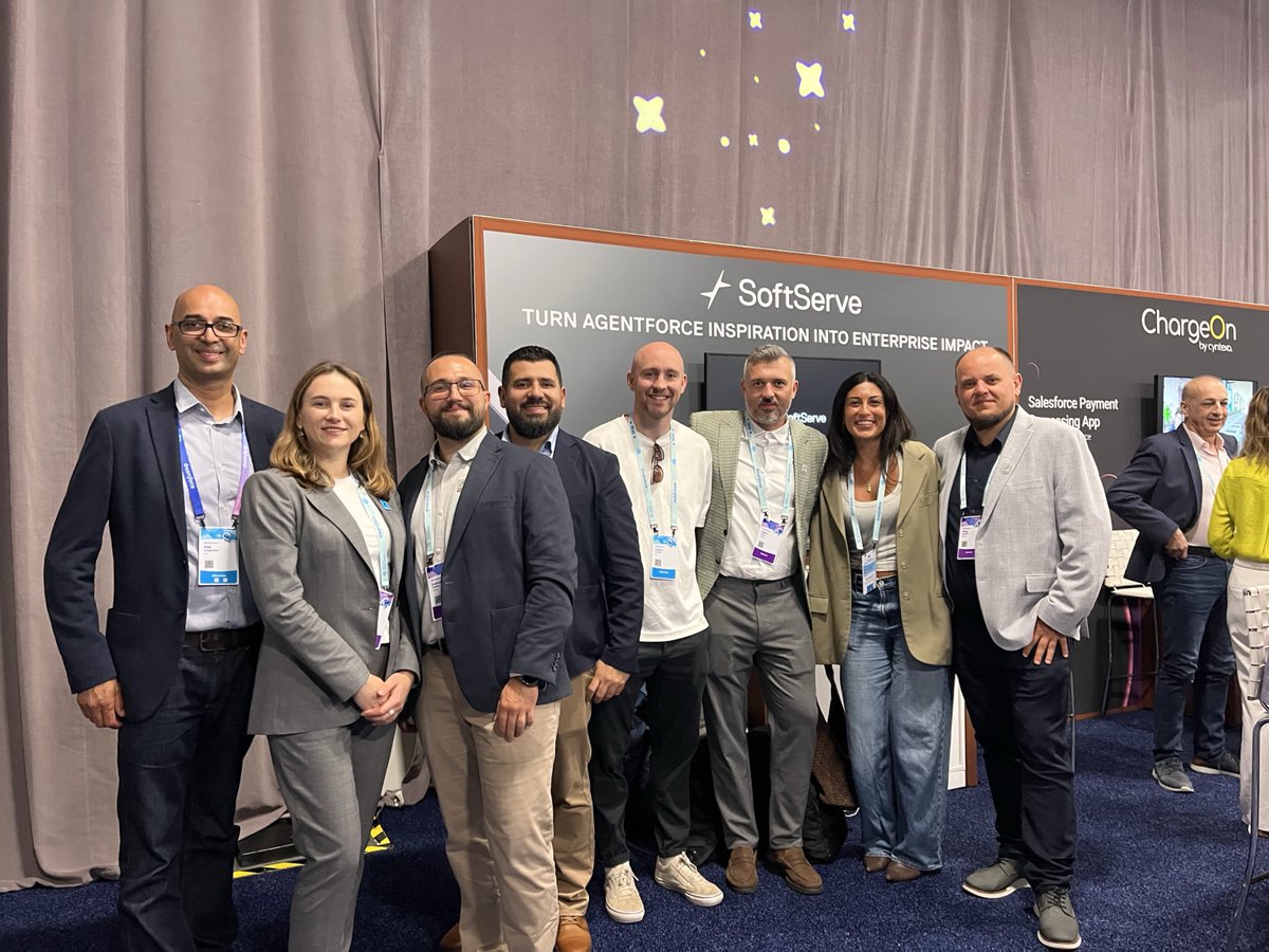 SoftServeInc's tweet photo. Over three days in San Francisco, the SoftServe team met with customers, partners, and industry leaders to talk through how organizations are turning AI investment into results that actually show up in their operations.

At Booth #542, conversations kept circling back to a common theme: how to move Agentforce, AI, data, and integration initiatives from pilot to production, and what it takes to get there.

Beyond the expo floor, we continued those conversations through our networking events, including receptions co-hosted with @stripe, bringing together customers, prospects, partners, and @salesforce professionals to exchange ideas and explore new opportunities to collaborate.

Thank you to everyone who stopped by our booth, joined an event, or shared their perspective with us. The conversations continue. We look forward to building what’s next together.