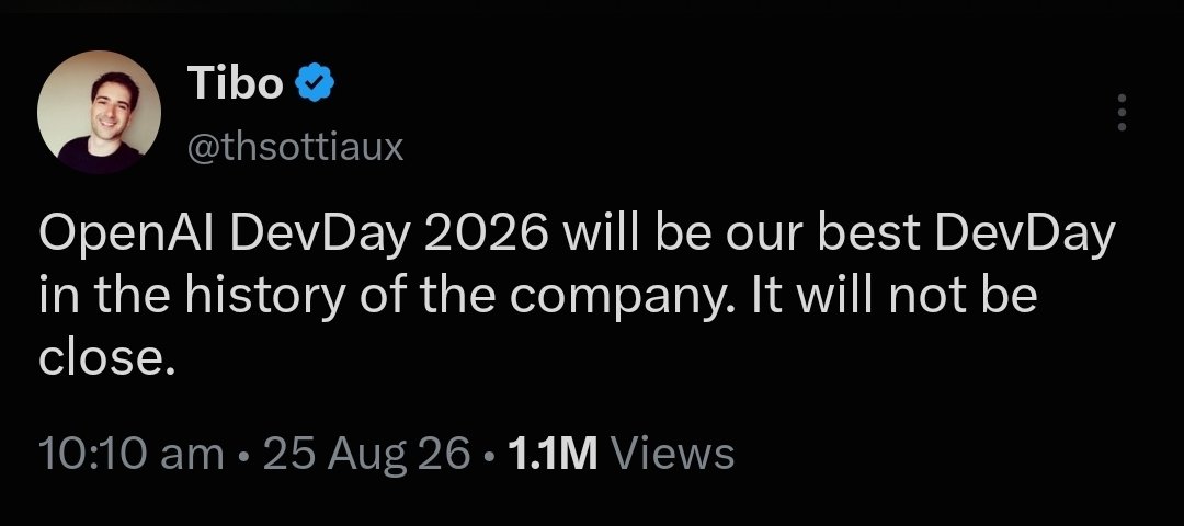 haider1's tweet photo. openai devday is in 2 days, and employees are already vagueposting

so far from hints and leaks we've got:

- astra minor
- ultrafast mode
- possible pro max tier
- voice + agent integration
- astra successor and their first hardware demo
- "o" / aeon, an always-on assistant with persistent agents

i'll be over the moon if we get gpt-oss-2