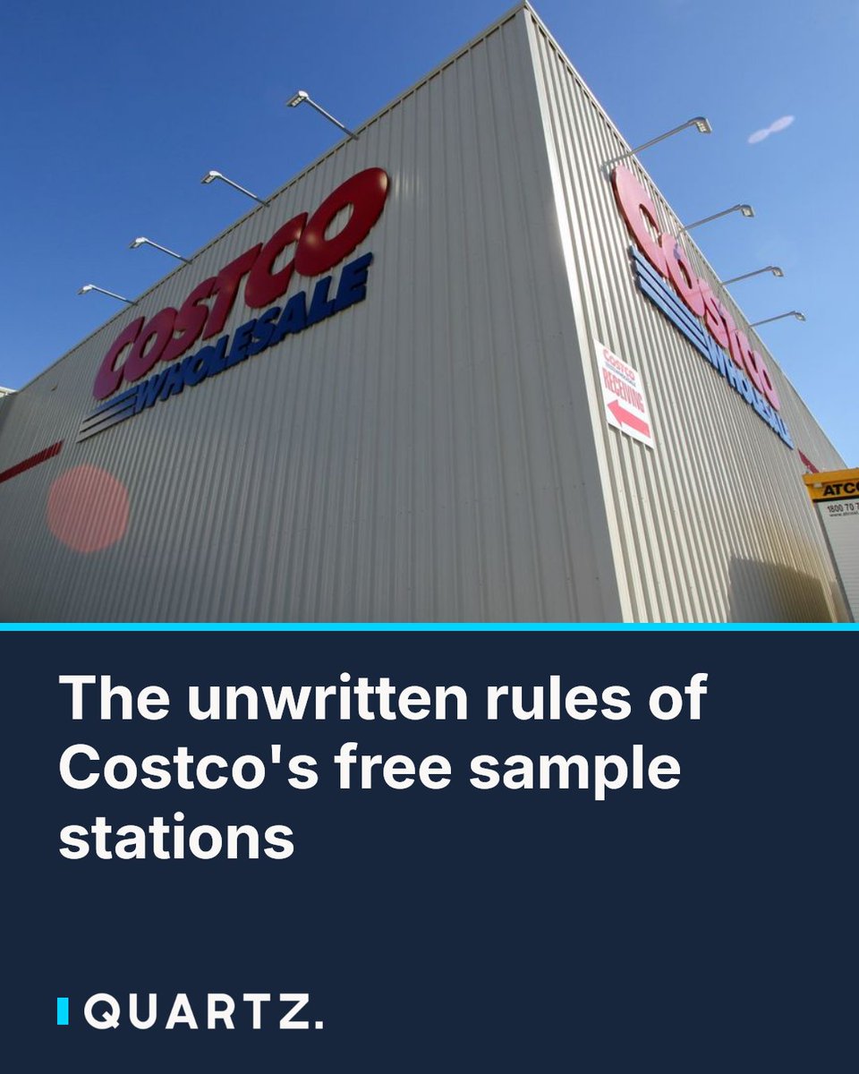 qz's tweet photo. The unwritten rules of Costco's free sample stations: Those sample workers aren't Costco employees, they don't earn commissions, and yes — going back for seconds is usually fine. Here's what's really happening behind that little cart. https://t.co/hcZ5uRMdQP #Costco #FreeSamples https://t.co/d6TDQoAlyX