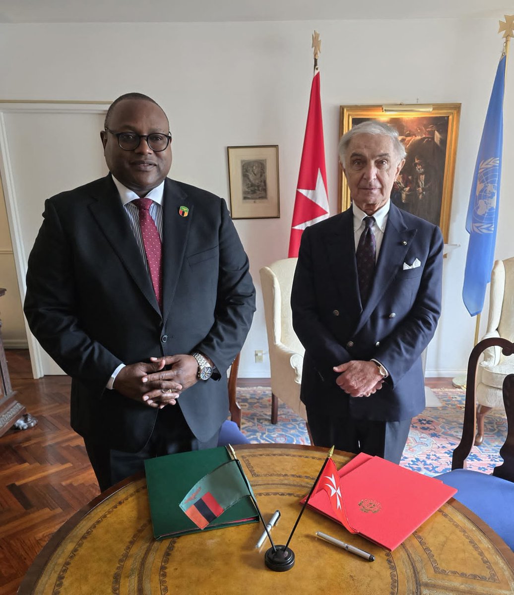 ZambiaMFAIC's tweet photo. On the margins of #UNGA81, Zambia and the Sovereign Order of #Malta signed a Joint Communique establishing diplomatic relations to scale up cooperation.

https://t.co/NcpB47OhOF https://t.co/4LjPzc1V60