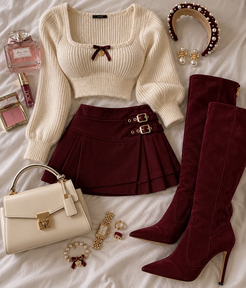 PinkPrivilege5's tweet photo. Cream + burgundy coquette energy 🤍🍷 https://t.co/8BXrUjJ5NW
