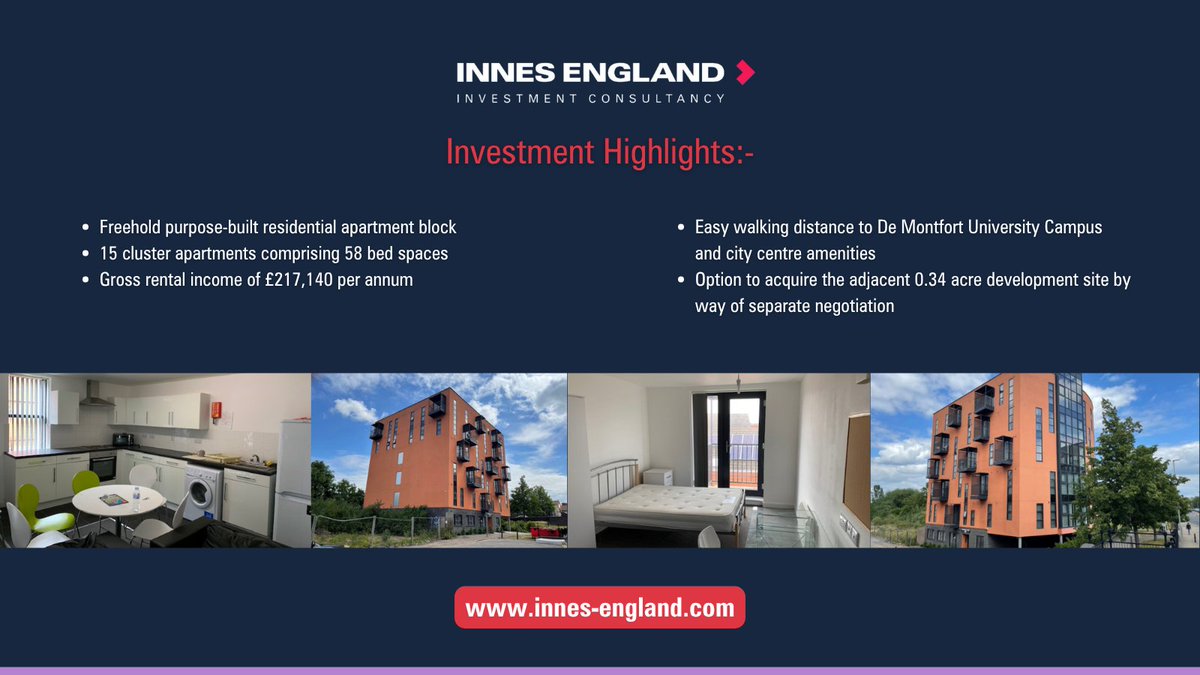 InnesEngland's tweet photo. FOR SALE | WESTDALE COURT | LEICESTER
Residential investment opportunity comprising 15 apartments and 58 bed spaces, generating £217,140 gross rental income pa. Close to #DeMontfortUniversity and #Leicester city centre. For further info, please contact Ben Robinson or Aman Verma https://t.co/LfLfkeLGS7