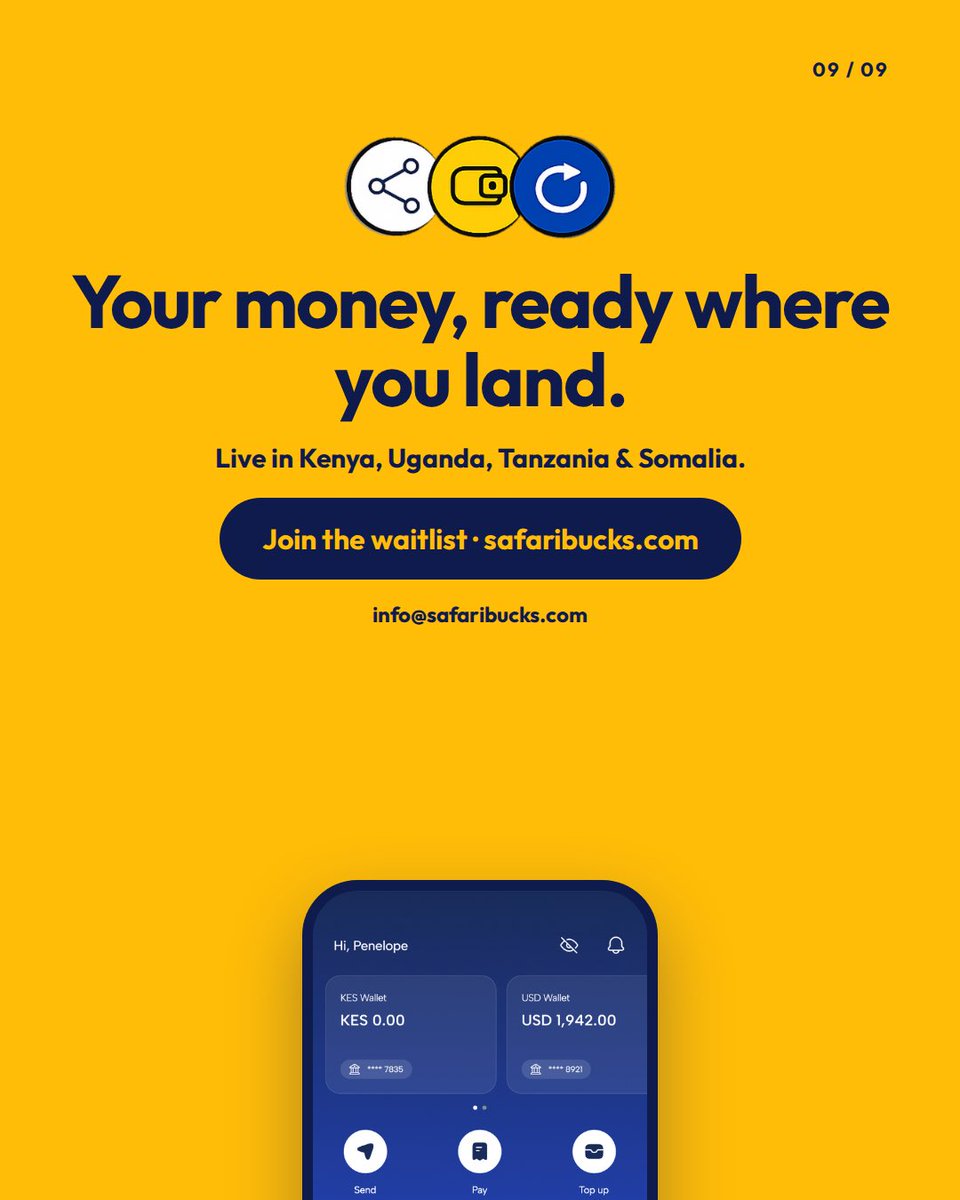 Safaribucks_'s tweet photo. Introducing @Safaribucks_ 
The digital wallet built for East Africa. Top up by bank, mobile money or card, and spend anywhere across 🇰🇪🇺🇬🇹🇿🇸🇴: M-Pesa, Airtel, Tigo, EVC Plus.
One wallet. Every border.
Join the waitlist 👉 https://t.co/3D5XJKhOly https://t.co/kbnkK5ZWHX