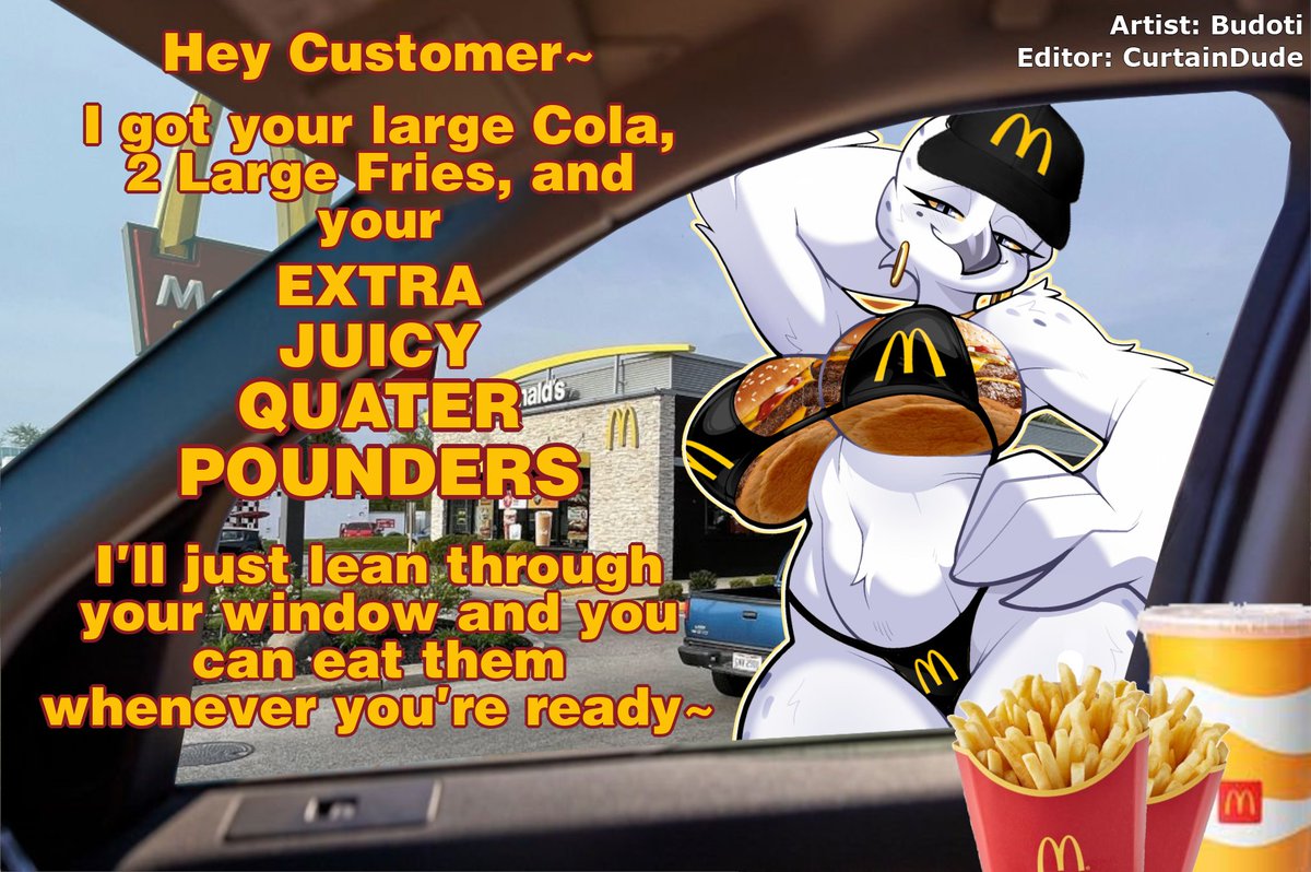 curtain_dude's tweet photo. Stick to drive throughs, Hun~ 😊
You get so exited when the waitress heads towards your car~ 🚗
And you get more privacy to REALLY enjoy your meal~ 🍔👅

Comm via Throne

#cringe #megacorp #caption #foodporn #censored #cringegoon #cringecaption #gooncaption #goonedit #goon #furry https://t.co/ubSOefxOuT