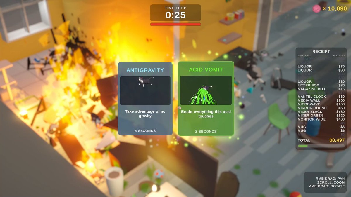 corbygames's tweet photo. @innopede Every ten breaks the round pauses and you pick a power. Here it's ANTIGRAVITY or ACID VOMIT, with half the room already on fire behind the cards. Give Him a Break! https://t.co/49rR8iEgkQ https://t.co/JdMSw3zlQi