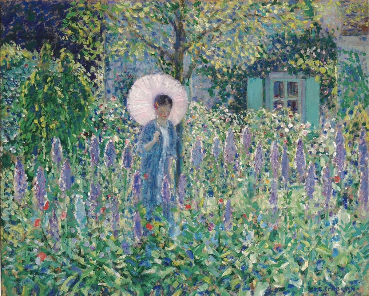 Estetism_jp's tweet photo. アメリカに百花繚乱の美しい庭を描く画家がいました。ジヴェルニーにも滞在し、モネの隣人だったそうです。咲き乱れる色彩は、白昼夢のよう。

フレデリック・カール・フリージキー（1874〜1939） https://t.co/oCb15tY782