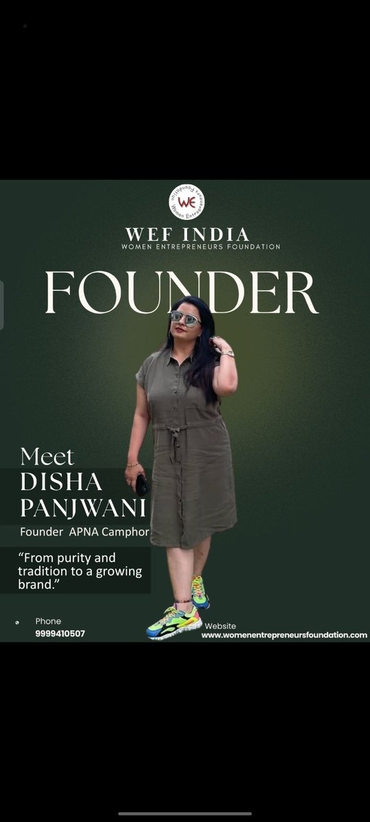 WEF_India's tweet photo. From purity and tradition to a growing brand. 
Meet Disha Panjwani, Founder of APNA Camphor — turning tradition into a meaningful entrepreneurial journey. 
Her story is a reminder that when purpose meets passion, tradition can become a thriving brand.
#WEFIndia #WomenEntrepreneur https://t.co/fnvddnzAPb