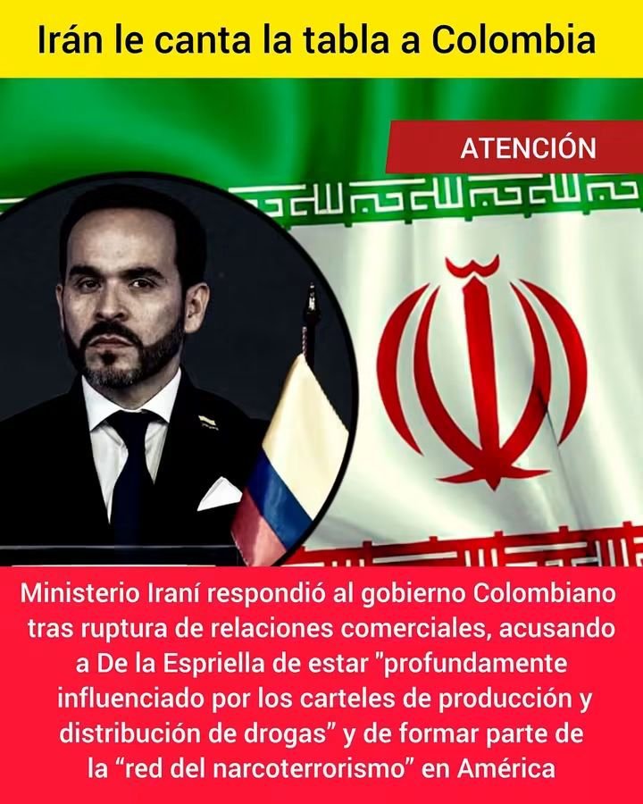 Eclides3's tweet photo. Grave.
Gobierno de Irán acusó al  presidente  Abelardo de la Espriella de tener vínculos con redes de narcotráfico y narcoterrorismo.
 La reacción de Teherán se dio este viernes tras la decisión del Gobierno de Abelardo de la Espriella de romper relaciones diplomáticas con Irán. https://t.co/yXy1nLE7ig