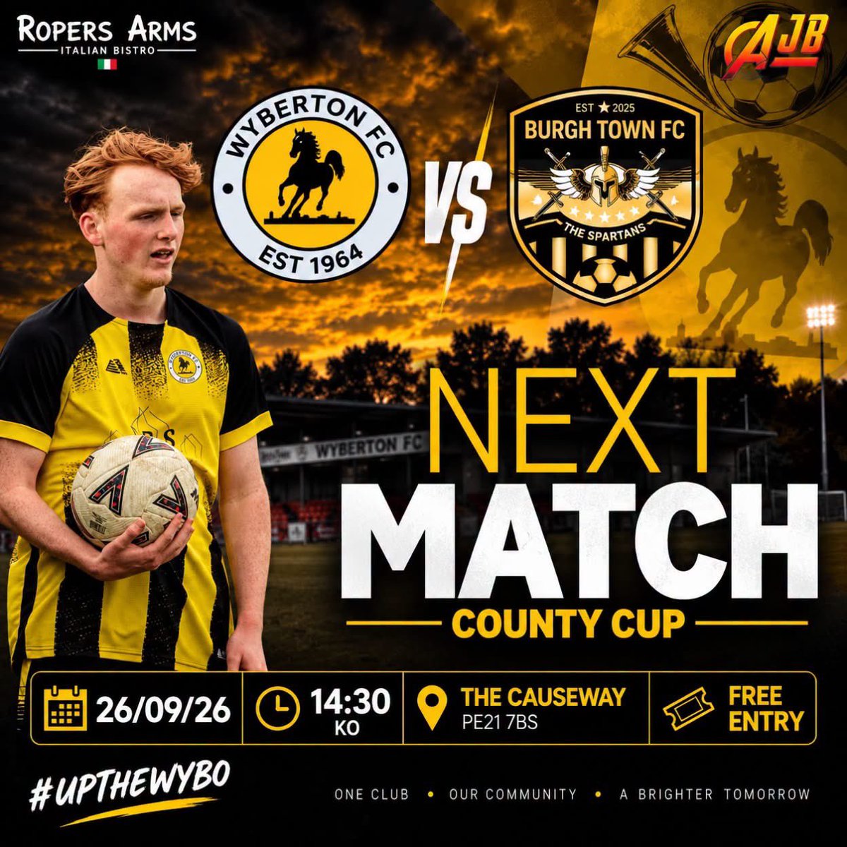 JamieHanton1's tweet photo. ๐๐ค | 1st Team | COUNTY CUP
A break from league action and another home game for the Wybo โ get yourselves down and give the lads your support! ๐
Bar open ๐ป
Football on โฝ
Hopefully a place in the next round! ๐
#UpTheWybo ๐๐ค
#OneClub #OurCommunity #CountyCup https://t.co/vSSQSP6ARV