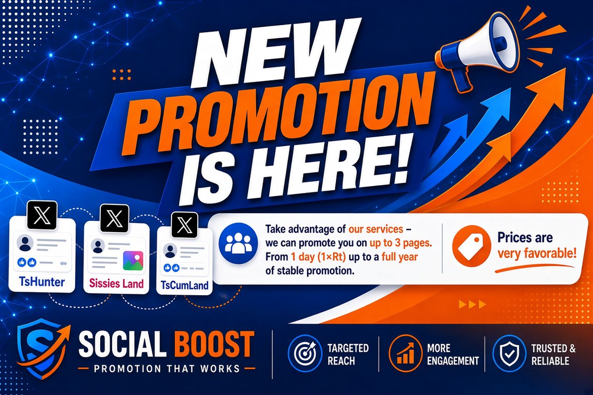 HunterTs5's tweet photo. New promotion is here, take advantage of our services. For even better promotion, we can promote you on up to 3 pages. Promotion is available from one day (1xRt) up to a full year of stable promotion! Prices are very favorable. 

3 page @SissiesLand @HunterTs5 @TsCumLand  
DM✌️ https://t.co/LgJsMeyS2U