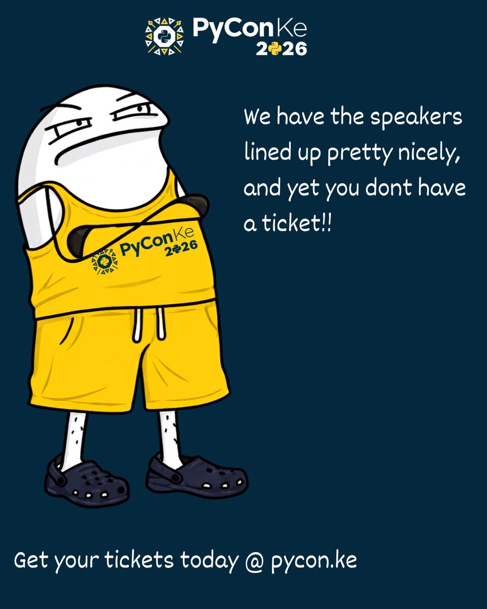 PyconKenya's tweet photo. Speakers? Locked in. β
Sessions? Looking good. π
Your ticket? Somehow still missing. π
Donβt be that person watching the PyCon Kenya 2026 updates from home.
ποΈ Get your ticket today: https://t.co/YvhMTH12Lr
π Nairobi
π
2β3 October 2026
#PyConKenya #PyConKenya26 https://t.co/EuN2lYyVrk