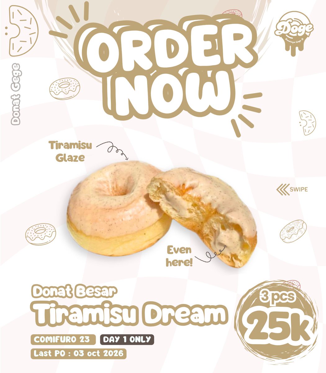 DonutGege's tweet photo. (likes &amp; rts are appreciated!)

HI HI HI (o🪄 ¯ ˘ ¯ )o🪄 doge kembali hadir di #cf23!!

kalau mau ngemil tapi tetap bikin kenyang, bisa dicoba yuk donatnya | ‹:)⁾⁾ bisa diantar ke booth juga lho!

👾 DAY 1 ONLY
👾 26 sept 一 03 okt.
👾 https://t.co/O8DYzZpGtF
#cf23catalogue https://t.co/FmBOTqSoh0